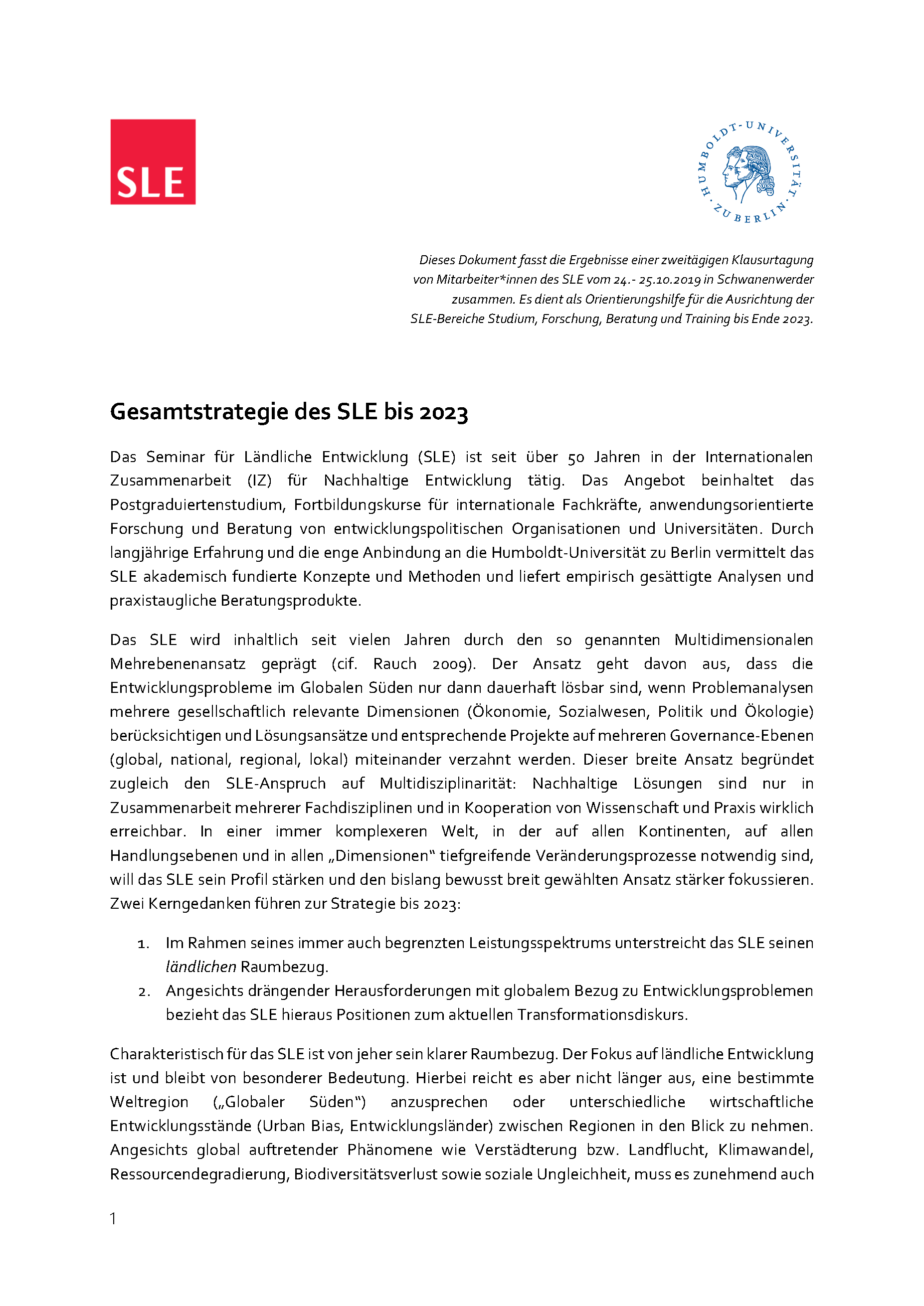 Gesamtstrategie des SLE Cover